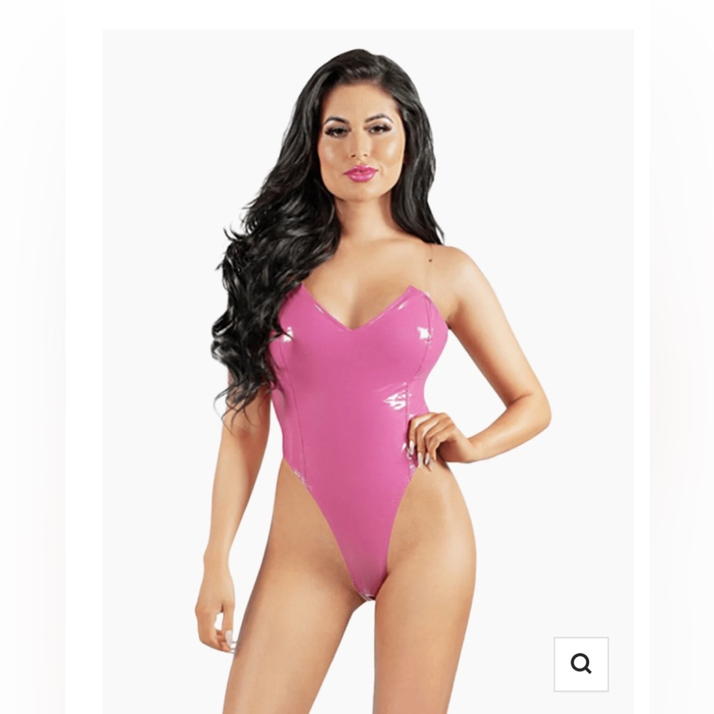 Pink Shiny Vinyl Starline Sweetheart Bodysuit Size Small